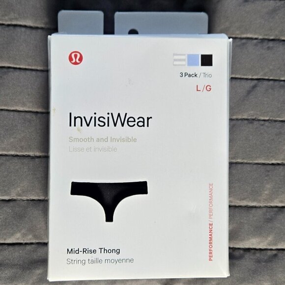 NWT Lululemon Invisiwear Mid-Rise Thong *3 Pack - L Windmill Blue/Black/Striped - Picture 1 of 3
